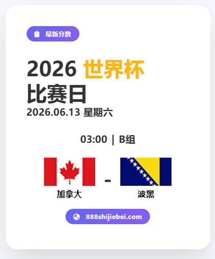 2026 世界杯预测：加拿大 VS 波黑