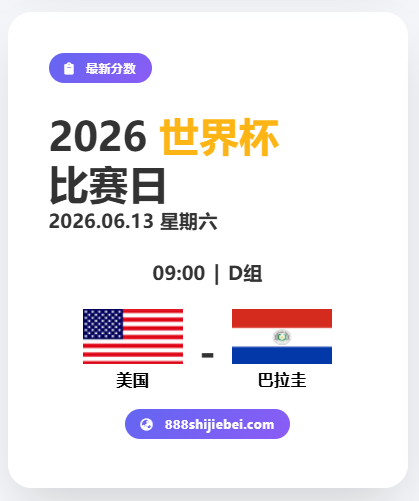 2026 世界杯预测：美国 VS 巴拉圭